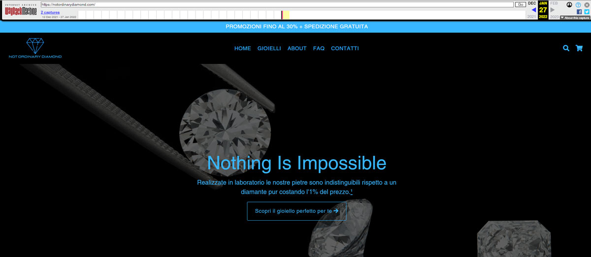 Screenshot della pagina salvata il 27 Gennaio 2022 dalla Wayback Machine di Internet Archive