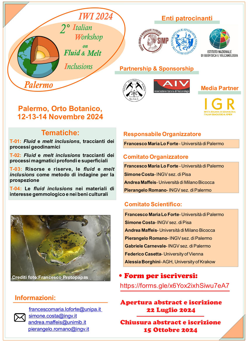Locandina del “Second Italian Workshop on Fluid & Melt Inclusions”