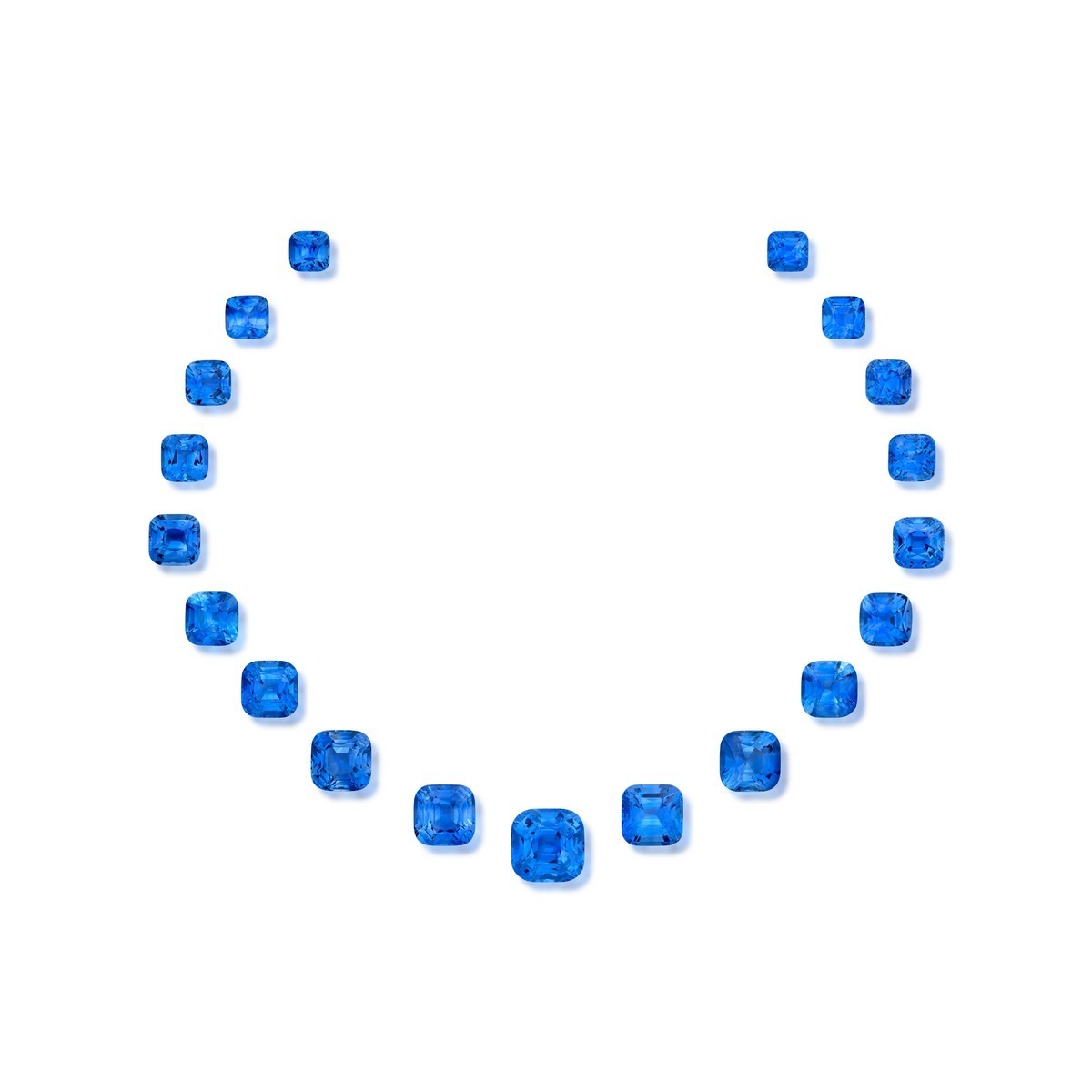 Suite di zaffiri blu taglio cuscino dello Sri Lanka (114,89 carati), di Niveet Nagpal, Omi Gems, Inc