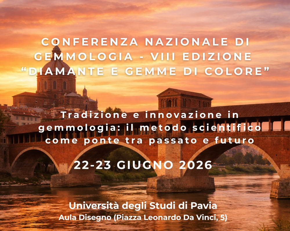 La locandina dell’ottava edizione di “Diamante e Gemme di Colore: Conferenza Nazionale di Gemmologia”